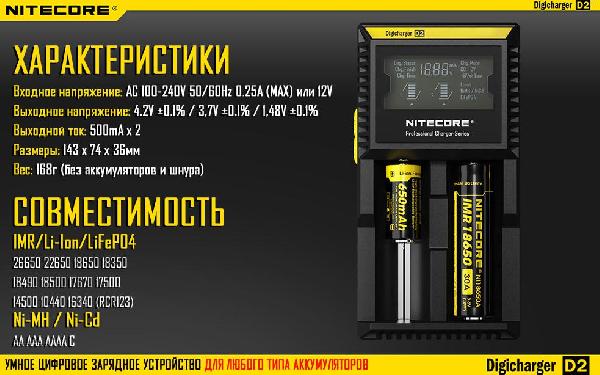 Универсальное зарядное устройство NITECORE Digicharger D2